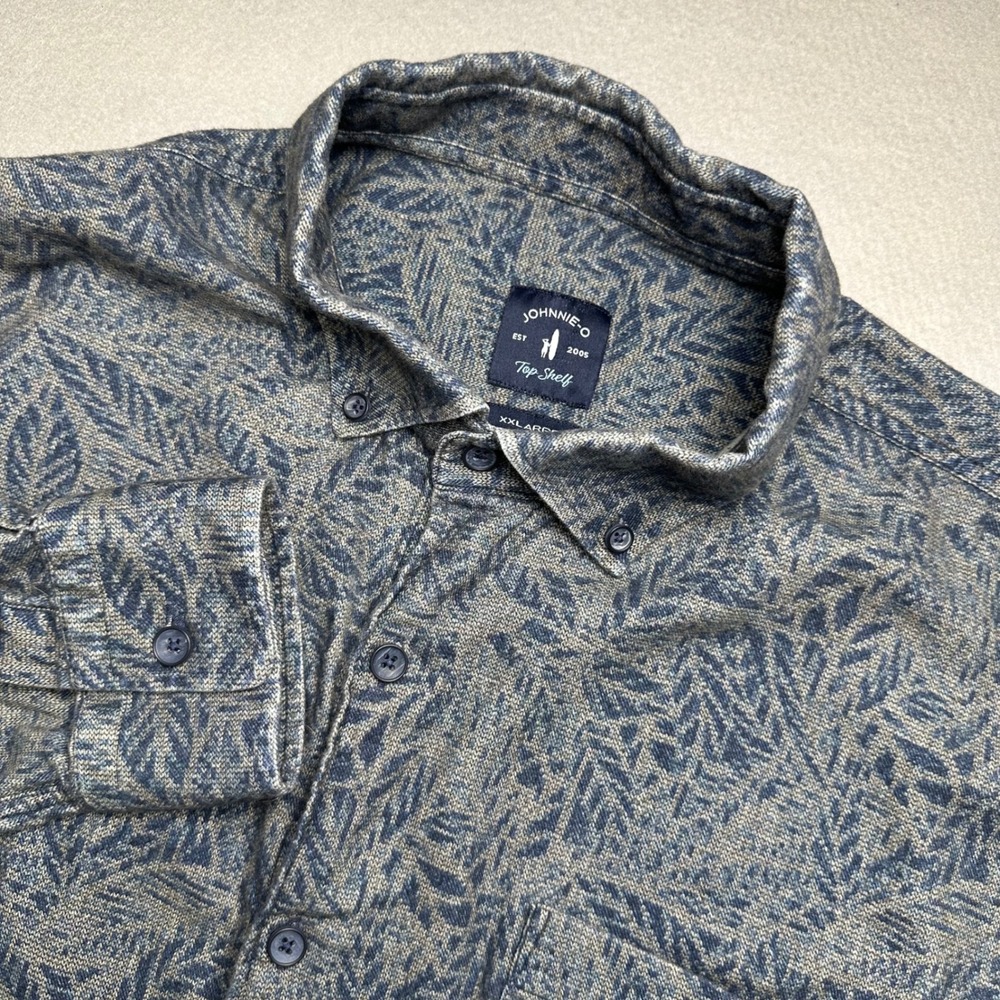 Johnnie-O Top Shelf Shirt Mens XXL Blue Leaf Print Cotton LS Button Down